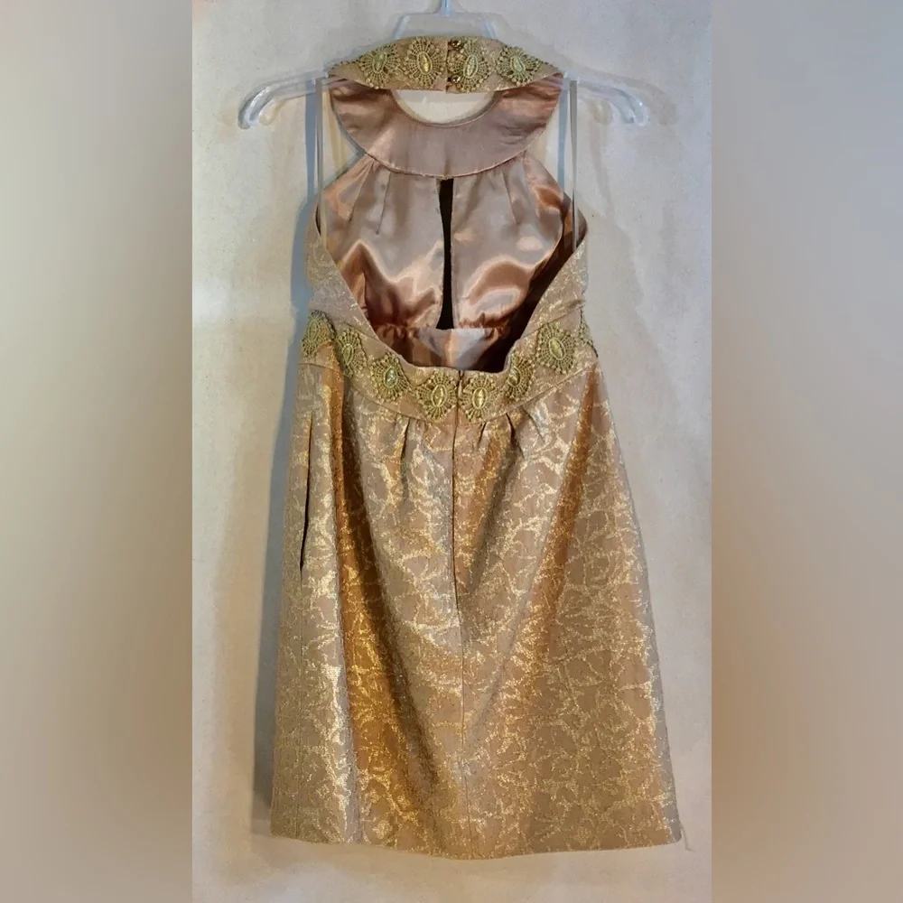 MILLY Gold Halter top Mini dress and cropped jacket Metallic Backless Size 4 - Picture 14 of 15